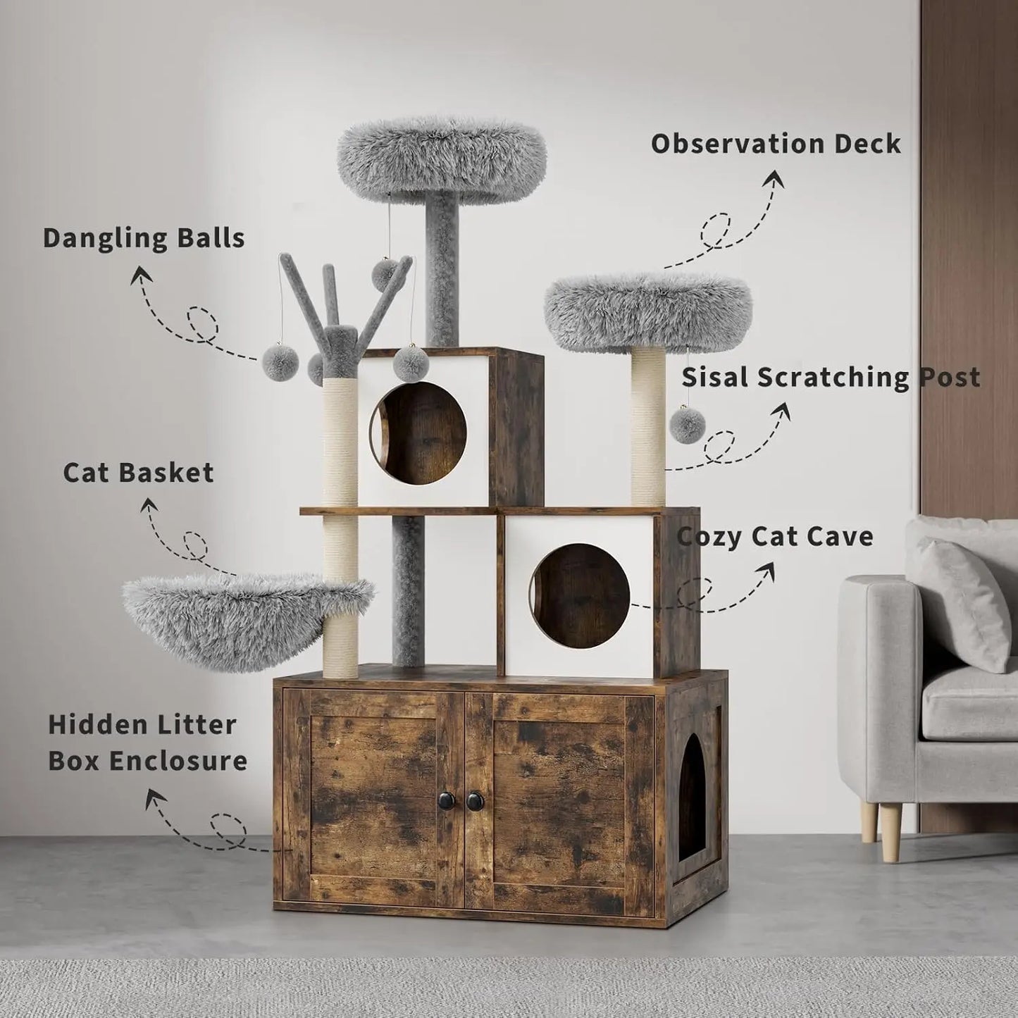 CatHaven – Arbre à Chat Multifonction avec Litière Cachée | Condo, Griffoir en Sisal et Plates-formes de Jeu