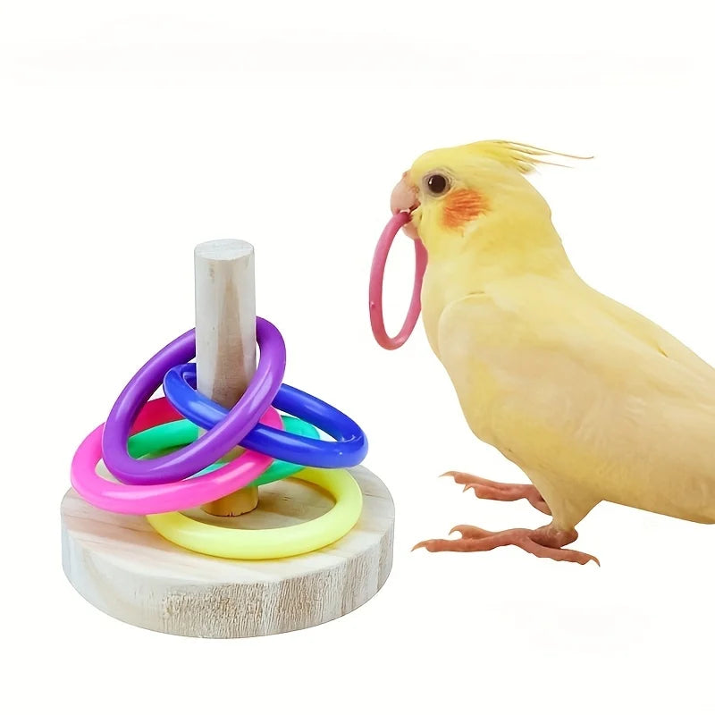 Anneau Interactif en Bois pour Perroquet – Jouet Éducatif Stimulant pour Perroquets et Perruches, Temps de Jeu Amusant et Exercice Physique, Couleur Aléatoire
