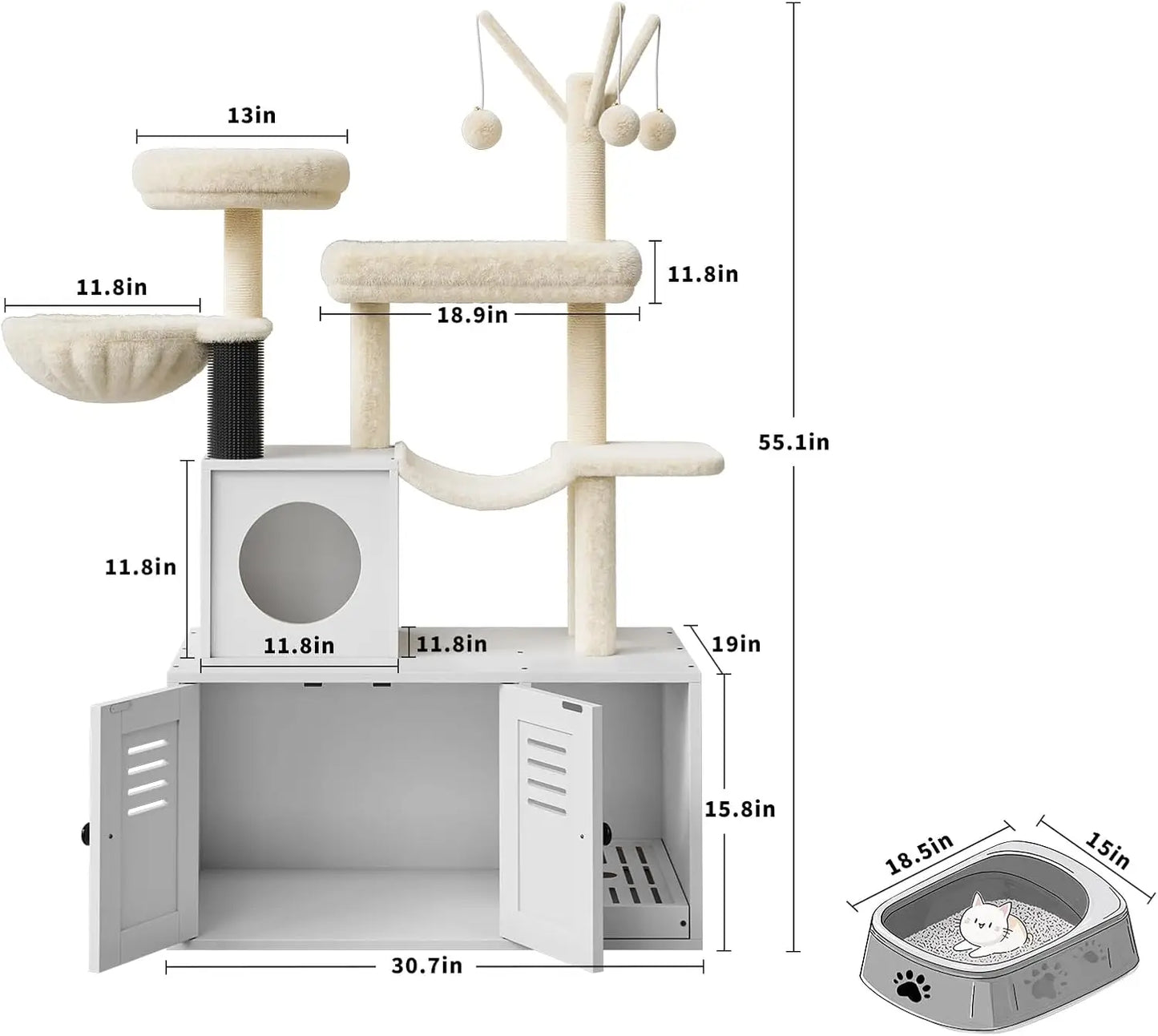 CatHaven – Arbre à Chat Multifonction avec Litière Cachée | Condo, Griffoir en Sisal et Plates-formes de Jeu