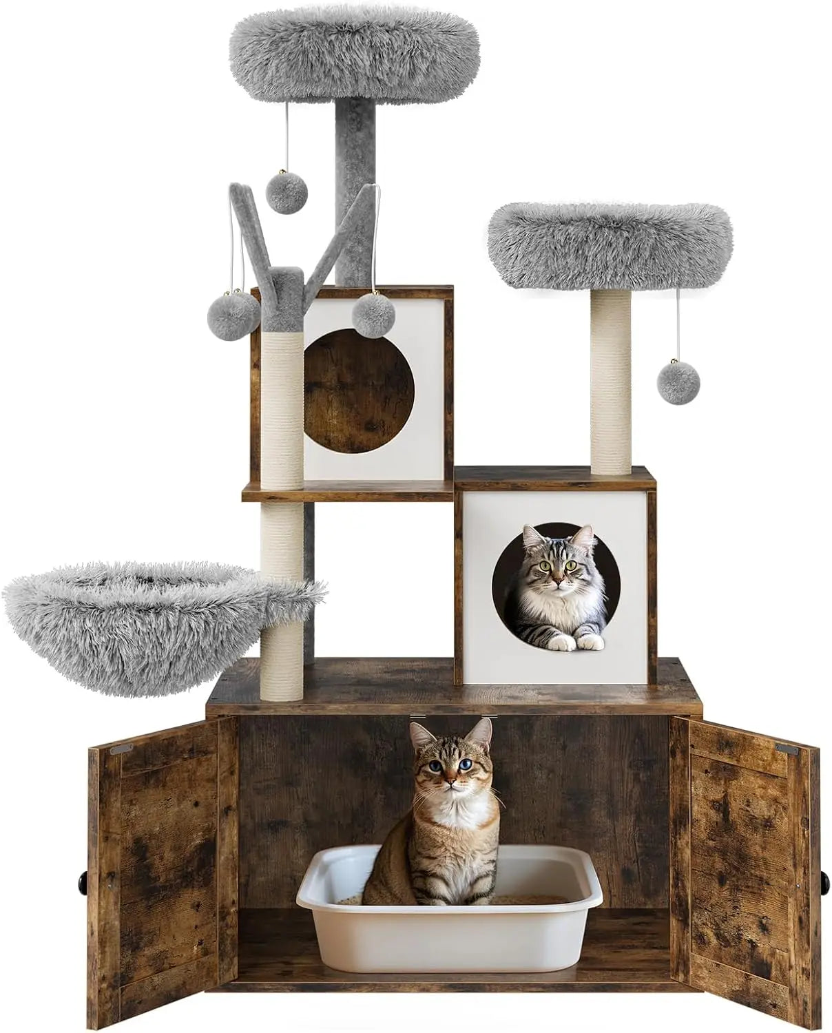 CatHaven – Arbre à Chat Multifonction avec Litière Cachée | Condo, Griffoir en Sisal et Plates-formes de Jeu