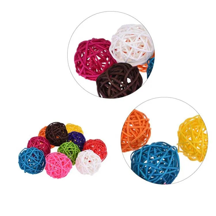 Lot de 10 Jouets à Mâcher pour Perroquet – Balle en Couleur Primaire Sepak Takraw, Jouet Interactif pour Formation et Décoration de Cage à Oiseaux